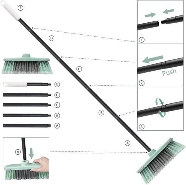 Zthluyc Light Green Broom Soft Bristles Multi Surface-5