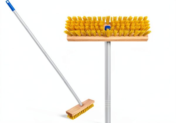 LOLA Deck Scrub Brush Yellow Silver Threaded Handle Poly-0