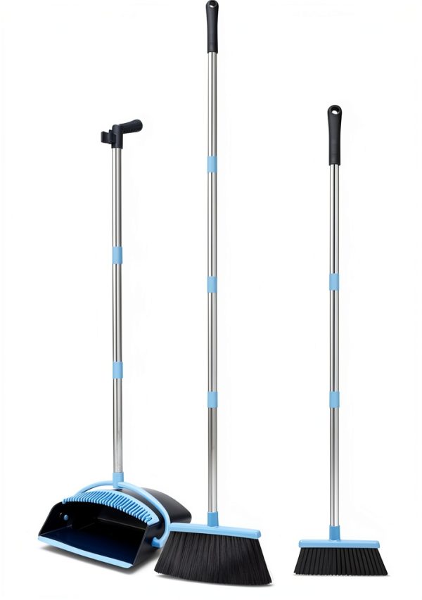 OLLSDIRE Broom and Dustpan Combo Blue Space Saving Design-4