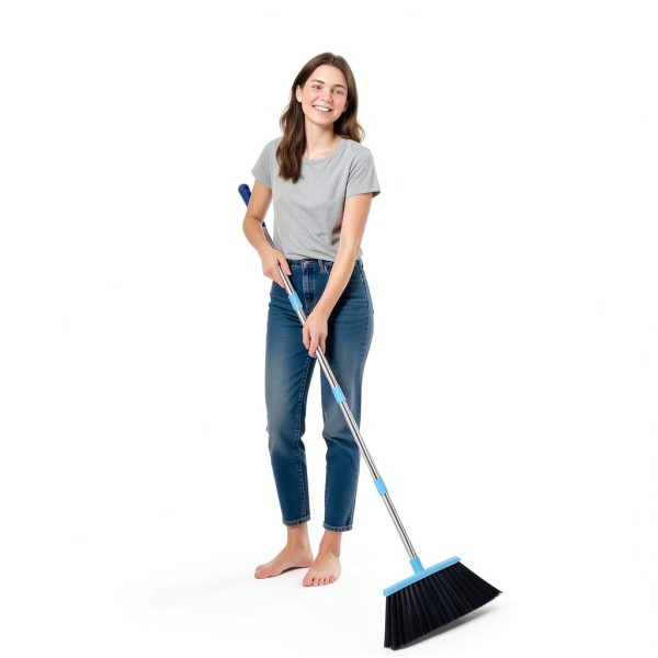 OLLSDIRE Broom and Dustpan Combo Blue Space Saving Design-7