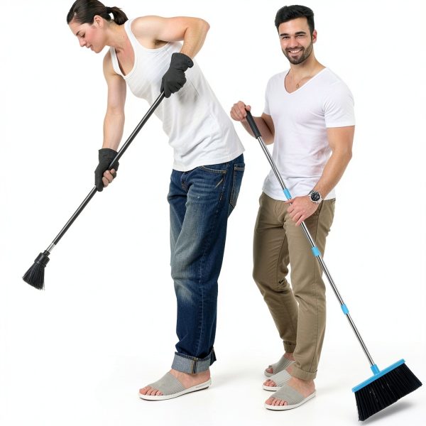 OLLSDIRE Broom and Dustpan Combo Blue Space Saving Design-1