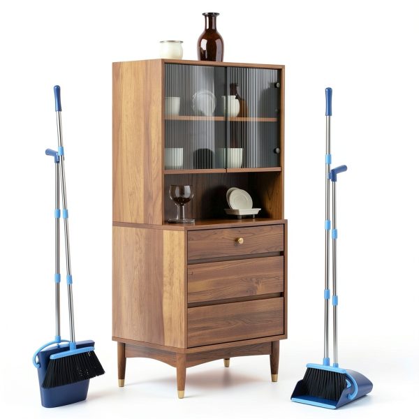 OLLSDIRE Broom and Dustpan Combo Blue Space Saving Design-2