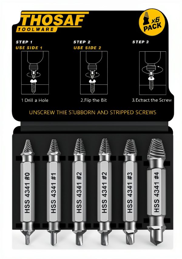 Damaged Screw Extractor Set THOSAF 6‑Piece Titanium‑Coated Extractor-0